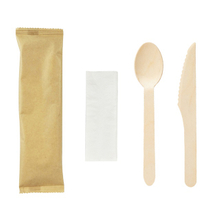 Biodegradable And Disposable Wooden Spoons And Knives With Napkin